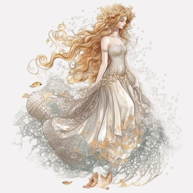 mermaid wearing a white wedding vale, mermaid tale poking out from the bottom of the dress, ocean elements, sparkling magic ocean, fantasy, magic, Fantasy Clipart, PNG Clipart, Illustration clipart, white background, vivid color, 4K, extremely detailed