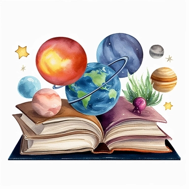 Magic Book with Planets Watercolor Sublimation Clipart, Clipart, white background, no watermark, no text, no word,