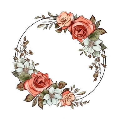 Rose flower frame, circle, vintage colors, illustrated clipart, simple, isolated white background, 8k
