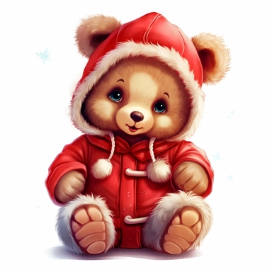 cute Baby teddy bear in red christmas clothes, clipart, no words