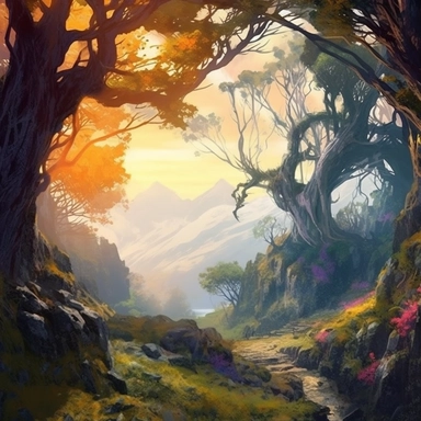 realistic clipart of enchanted elven landscape, digital painting