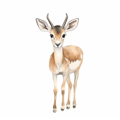a sweet gazelle with kind eyes clipart with watercolor illustration,full body shot,8k,etsy style, white background