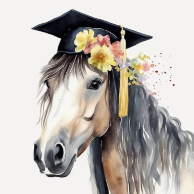 Graduation Horse watercolor clipart white background with margins lovely