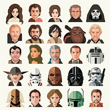 Star movie characters clipart, Mandalorian and Grogu clipart, Han Solo, Darth Wader, Obi Van Kenobi, Luke Skywalker - DIY portrait, white background,