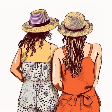 clipart of adult best friends, friends forever, back facing, fashionable, closeup