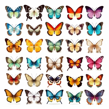 colorful butterlies Set Closeup Isolated on White Background. Design Template, Clipart of Insects Detailed Insects in Various Shapes, HD,