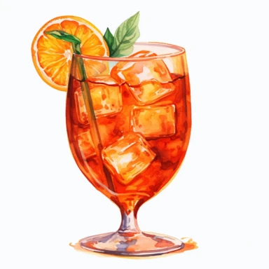 a Aperol Spritz cocktail, strong colors, border, 8K, dark watercolor, ultra details, isolated white background, clipart, hand drawn, hand drawn art, in the style of ultra-detailed oil painting pontilism hand drawn collections, pontillism brush, scumbling, HD oil painting collections,