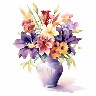 vase of flowers, watercolor painting by Georgia O’Keeffe , clipart, white background