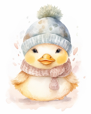 watercolor clipart, adorable knitted kawaii royal baby duck face only, baby nursery, 8k, hd, isolated on a white background
