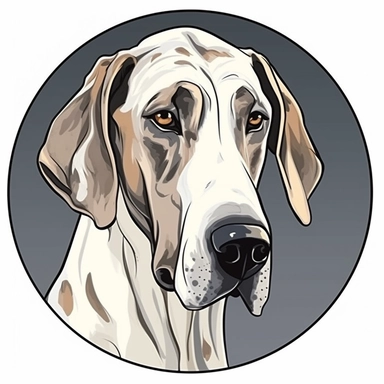 logo, color pencil drawing Great Dane dog , head, facing front, cute, circle frame, cartoon clipart, vector, bold line, white isolated background, high definition