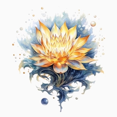 PIERCING snow lotus banana oak tree, oak white fire BLUE flame, light, golden sun, mighty flowers, pristine, sparkling, white flame, fire light mega epic flowers of epicness, cool and spiky, owning everything, floral art, no background, beautiful, no text, clipart, watercolor