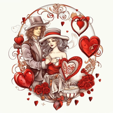 SAINT VALENTINE'S DAY clipart , original hand drawing, style of the artwork, mood of the aartwork, white background, 8K quality, ultra detailed , clipart, white background, High Quality, ultra detailed