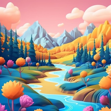 colour 3D yellowstone clipart, Cottagepunk, in the style of vibrant color palettes, cute and dreamy, heavy shading, colorful storytelling, modern style, colour flower background