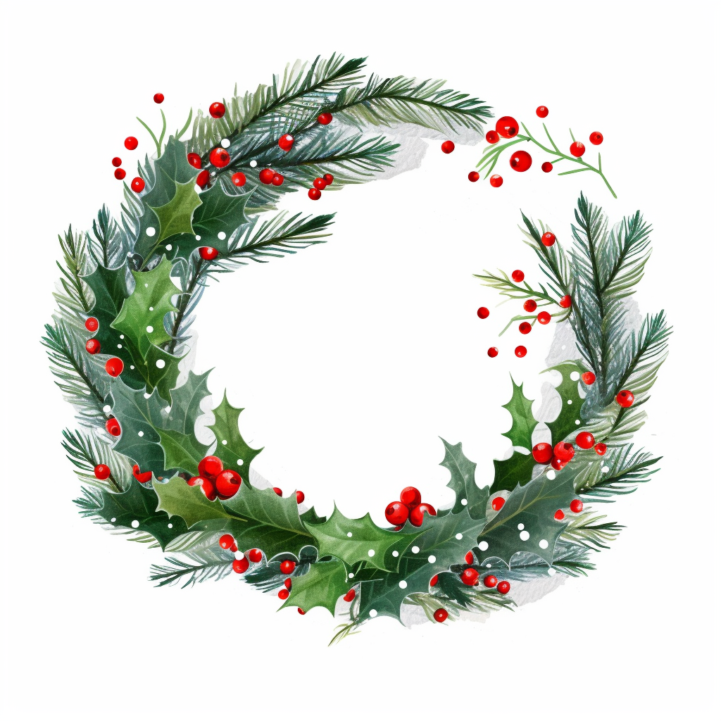 Christmas clipart in a circle, snowy cartoon holly and berries, snowy ...