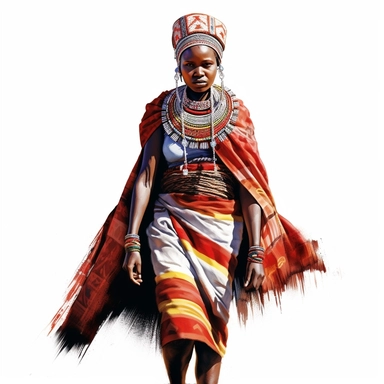 clipart, watercolor, girl in national costumes, Masai Africa, high resolution photorealistic image. 3D