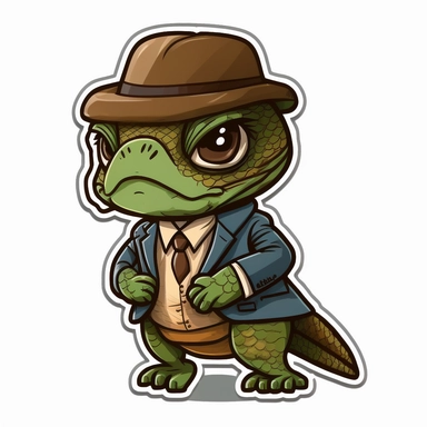 small cute anthropomorphic Chibi turtle animal, dressed like a man, clipart, in sticker style, in comics style, cell shading