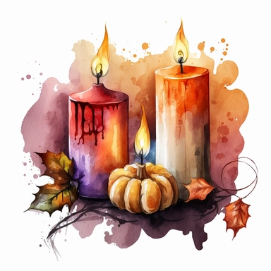 halloween candles water color and hyperrealistic. white background. no tags. CLIPART
