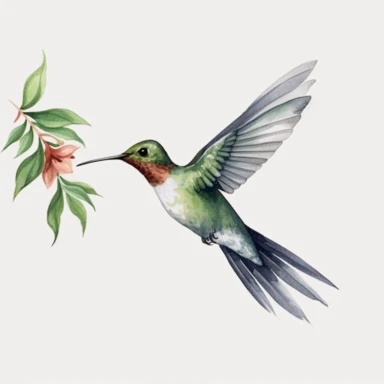 hummingbird, clipart, minimalism, watercolor, leaves, a branch
