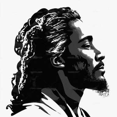clipart drawing of black jesus, profile, looking to the left, black and white