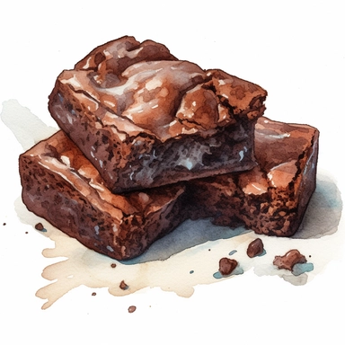 clipart of two realistic chocolate brownies, surrounded by white background, wide shot, very detailed, watercolor illustration, white background, cinematic, high quality, 32 k,