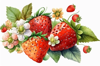 watercolor strawberries bouquet, isolated, white background, clipart, vibrant colors
