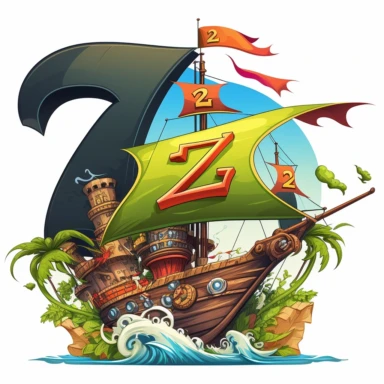 a pirate ship flying a flag with letter z, clipart