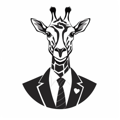 2D Black logo on a white background. Giraf man hybrid with tie Clipart. NO SHADING. KEEP THE LOGO SIMPLIFIED