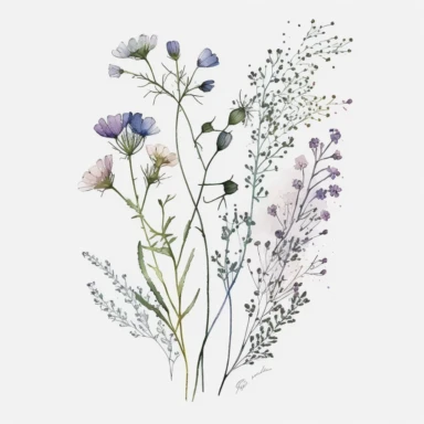 very simple and minimalistic wild flower clipart, watercolor wild flowers, white background