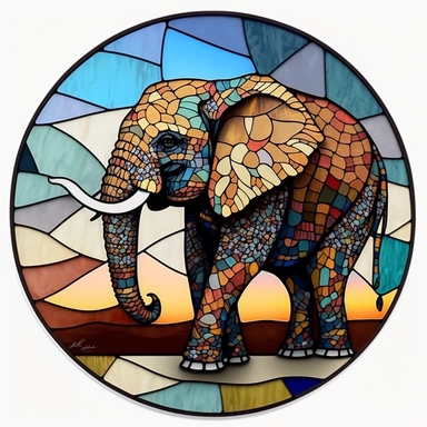 Stained Glass elephant ornament,in the style of circular, артур скижали-вейс, animated mosaics clipart on a white background, shutterstock contest winner, generative art, detailed painting, digital illustration, photoillustration isolated on white background, digital watercolor