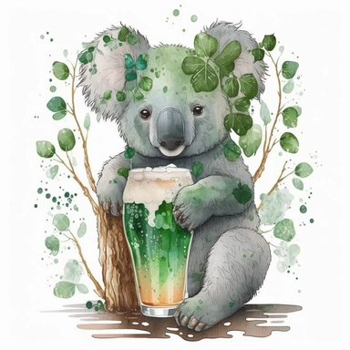 watercolor st patrick's day koala bear, detailed illustration, clip art, 8k