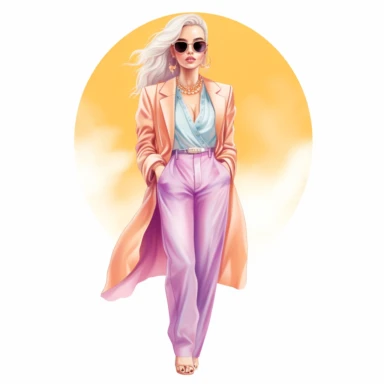 boss lady clipart fashion illustration celestial pastel pink purple orange gradient glam outfit full body