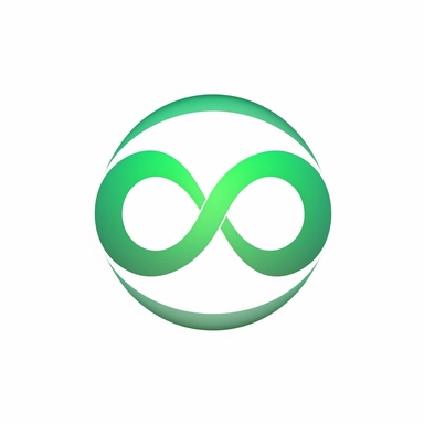 un logo rond avec le signe infini, 2 couleurs seulement, fond blanc uni, style clipart, ambiance écologie jeunesse et espoir, 4K