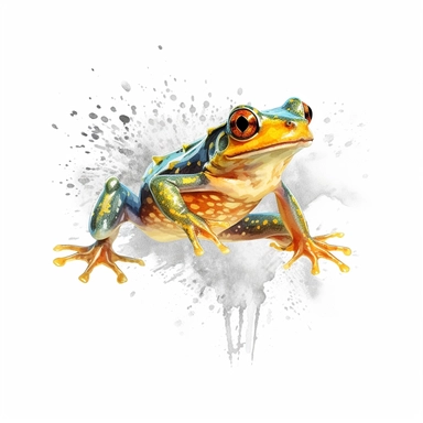 watercolour illustration free brushstrokes, beautiful and joyful, leaping frog, mark brooks, naturecore, animal clipart, isolated on a white background,