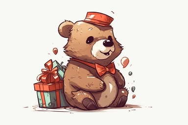 Cute Grizzly bear in christmas Day clipart, cartoon, white background,