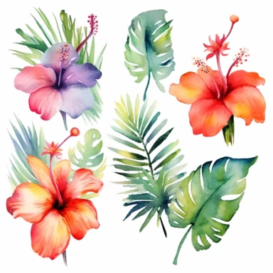 ropical Watercolor Clipart in white background