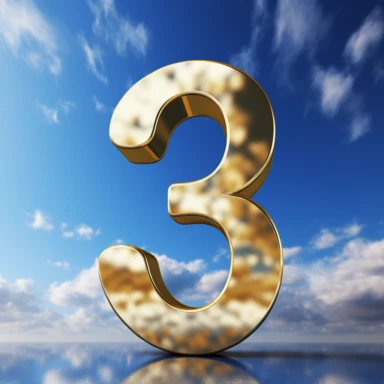clipart illustration, realistic, gold-colored number 8, blue sky background,
