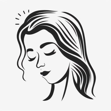 simple logo outline of a face of beautiful woman who prays, closed eyes, a beautiful face, soft features, icon, cartoon, minimalist, black on white, lineart, 2d flat file, silhouette, clipart, svg