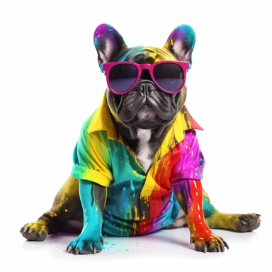 french bulldog, transparent backround,clipart,4k hd,full body,different positions,clothes,sunglasses, really really colorful