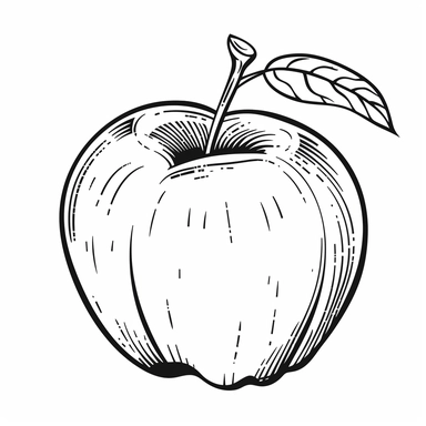one apple simple clipart bold lines black white coloring page style no background