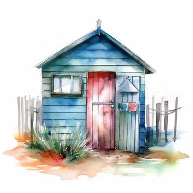 watercolor, beach hut, clipart