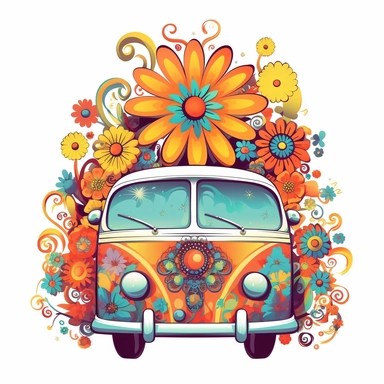 retro, groovy, clipart, happy, hippie, isolated on white background