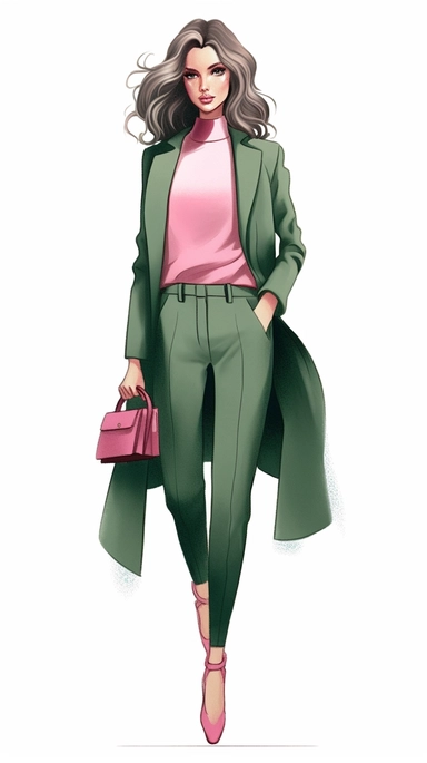 Faceless clipart, Boss girl clipart, Fashion illustration, woman clipart, Look Clipart, Fashion clipart, woman clipart, pink and green toned, royal, cartoon, painting