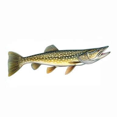 northern pike fish, isolated in white, white background with no external elements or shadows, isolated clipart figure, 3D render