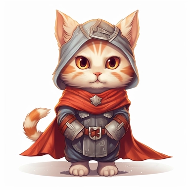 cute kitty in witcher clothes , clipart illustration