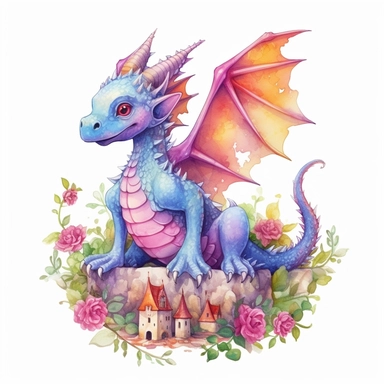 Whimsical Wonderland, clipart, cute dragon with wings character, full body
