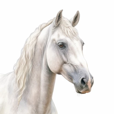 Watercolour cute lusitano horse, head only, beautiful details, ultra detailed, ultra photo real intricate detailed, high definition, graphic clipart, hyper realistic, detailed, white background