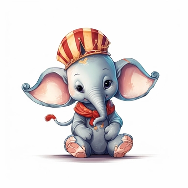 cute baby elephant in a Circus Performer Costume, cartoon clipart, isolated white background, 32k