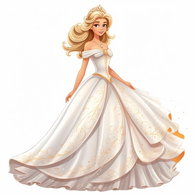 clipart, a fairytale 20-year-old beautiful princess, isolated on white background