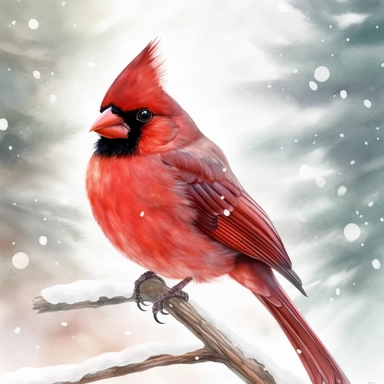 Watercolor Red Cardinal during winter clipart, realistic, photorealistic, highly detailed