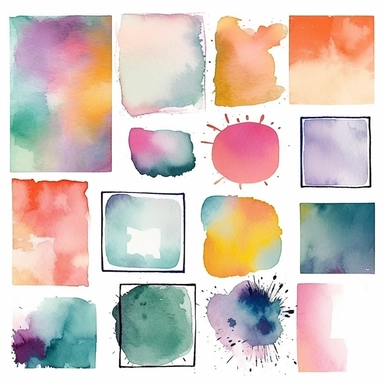 nine abstract watercolor background vector clipart, in different light pastel colors, rectangle frame, hazy romanticism, free brushwork